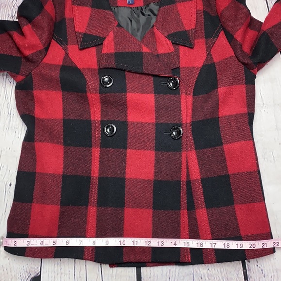 Gap 70% Recycled Wool Red/Black Plaid Coat Size: Medium - Picture 9 of 17